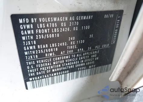 2010 Volkswagen Tiguan Sel из США, поврежденный, VIN WVGAV7AX7AW502508